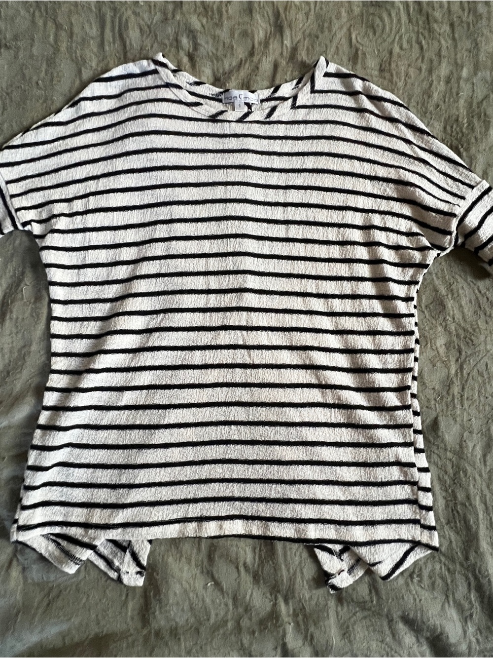 Moa Moa Women’s Minimalist Preppy Casual Striped Cotton Open Back T-Shirt Size S
